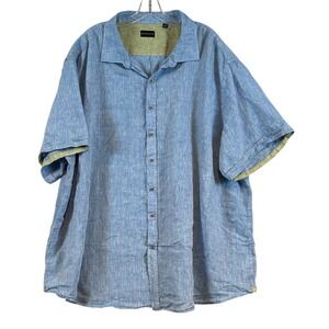 Rochester Mens 4XL Blue 100% Linen Short Sleeve Button Down Shirt Big & Tall
